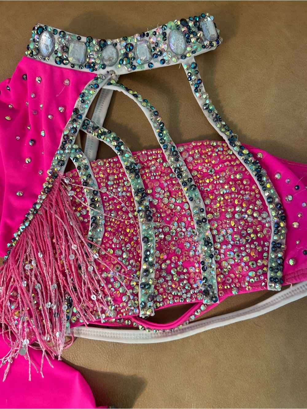 Hot Pink Jeweled Dance Top with Fringe - Picture 5 of 6